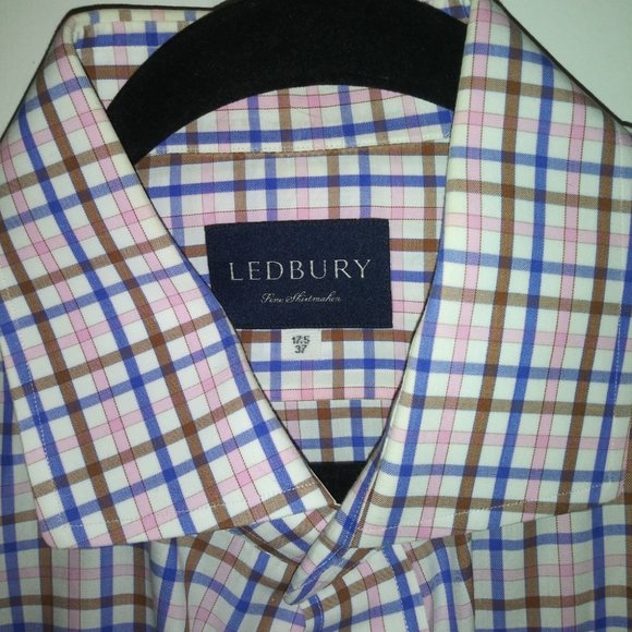 Ledbury: Men's Blue, Brown & Pink Check. Barrel cuffs, Neck: 17.5 Sleeve: 37 - Picture 1 of 6